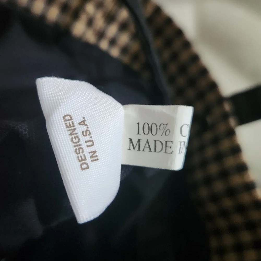 Longaberger Homestead Black Tan Checkered Plaid Tote Bag